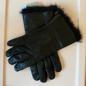 Black Leather Fur Gloves